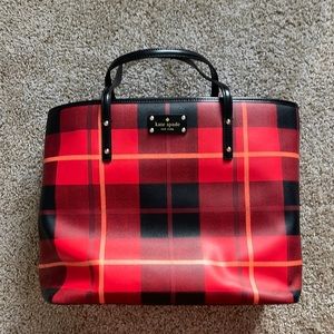 Kate Spade Plaid diaper bag with changing mat.